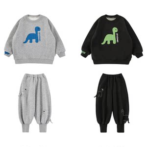 
Young boys' velvet and thickened dinosaur series suit 2025 winter new children's casual cartoon sweatshirt and sweatpants