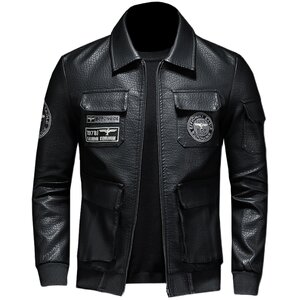 2025 Spring and Autumn New Military Style Pilot Leather Jacket Men's Large Size Slim Lapel Embroidered Men's Leather Jacket