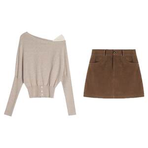 
Eryang Design [Miaoxi] gentle temperament slanted shoulder sweater for women, loose and lazy fake two-piece sweater