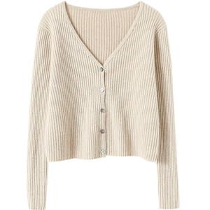 The cavity is full of bones! Pure cashmere cardigan female V -neck pits slim short cashmere sweater coat