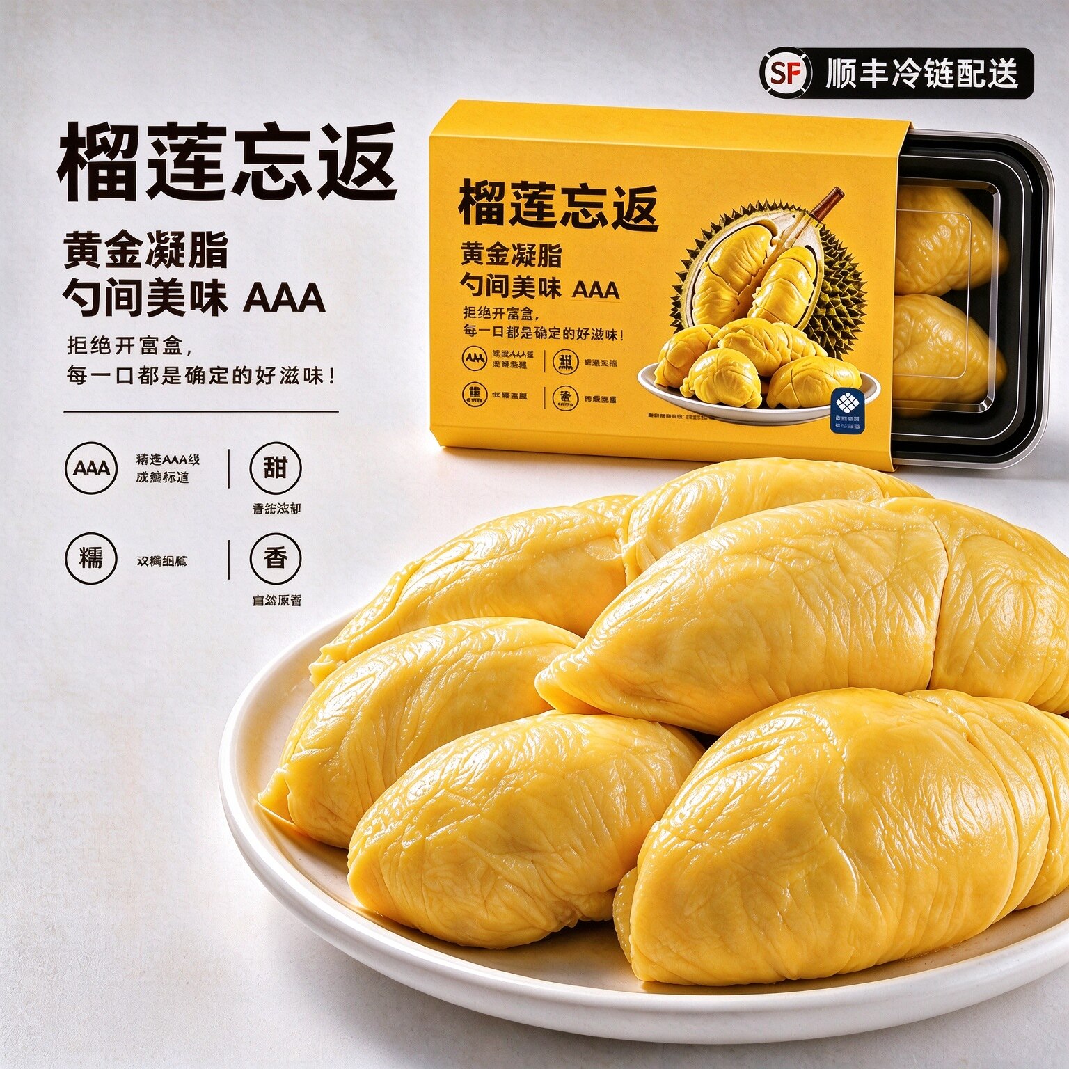 【顺丰】泰国金枕榴莲净重280g*4盒2.24斤