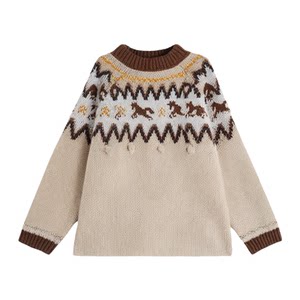
[Red Product Limited Edition] Manxi Children's Clothing Fair Isle Pullover Sweater Fall and Winter Warm Men's and Women's Baby Knitted Sweater Tops
