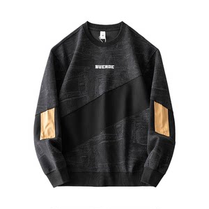 
American trendy boyish jacquard stitching heavy sweatshirt men's jacket autumn round neck long sleeve inner layering shirt