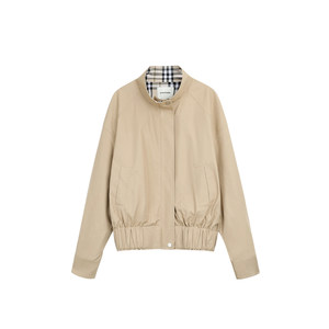 
1XTWO Marseille Old Port Retro Plaid Contrast Color Short Stand Collar Jacket Women's Lyocell Loose Casual Jacket