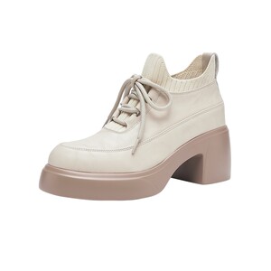 
HR Helena Women's Shoes 2026 Elastic Sleeve Fashion Boots Thick Heels Fashion Retro Lace Up Short Boots Increased Versatility