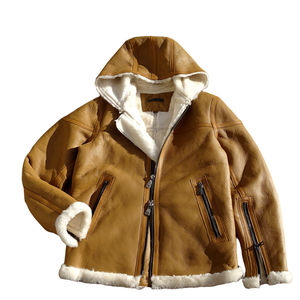
Foreign trade export [Ten thousand yuan high luxury hooded style] Australian original ecological sheepskin one-piece leather jacket for men and women