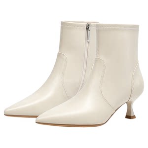 
KISSCAT [Paris Silhouette] Comfortable pointed toe stiletto heel leather short boots plus velvet fashion boots slim boots