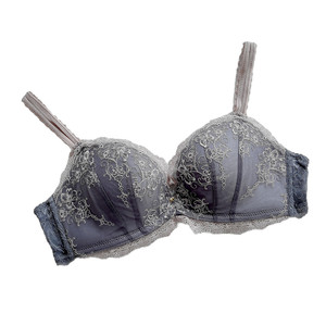 
Japanese exquisite embroidery side gathering girls sweet top thin bottom thick molded cup U-shaped beautiful back women's steel ring bra