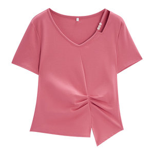 
IEF/Aiyifu [slightly fat] plus size women's short-sleeved T-shirt 2026 summer new French small sexy top