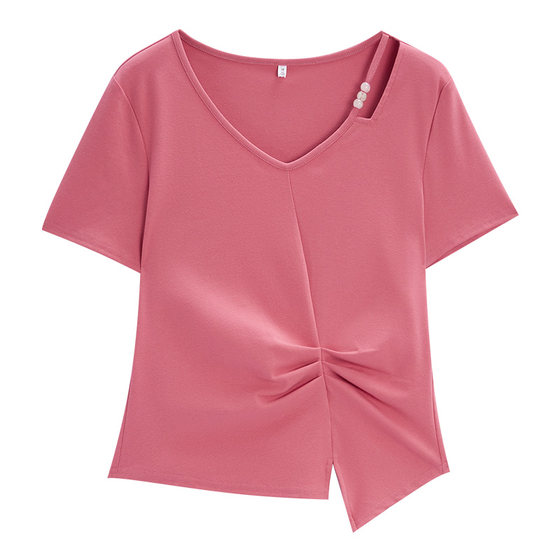 
IEF/Aiyifu [slightly fat] plus size women's short-sleeved T-shirt 2026 summer new French small sexy top