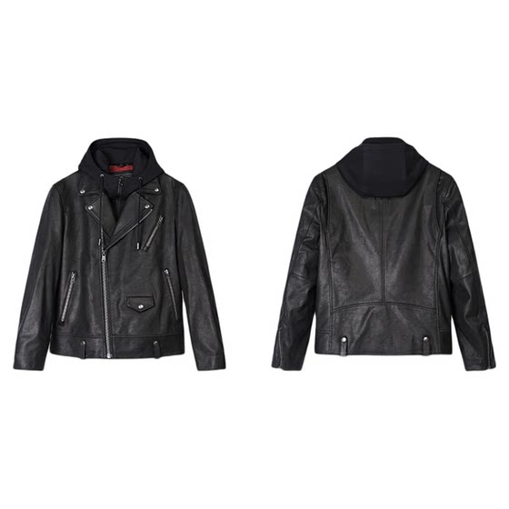 
MCS originated from Marlboro American retro leather jacket for men washing goatskin can take off hats classic motorcycle leather jacket autumn