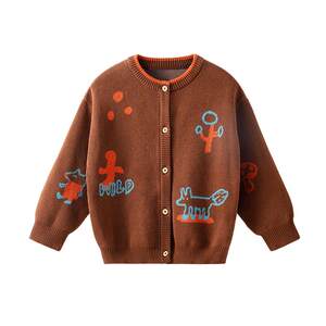 Betis Children's Sweater Knitted Cardigan Autumn and Winter Men's and Women's Baby Cotton Jacket Versatile Childlike Jacquard Top