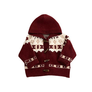 
Boys winter New Year red hooded knitted cardigan for baby girl Korean version thickened warm sweater baby New Year's greeting suit