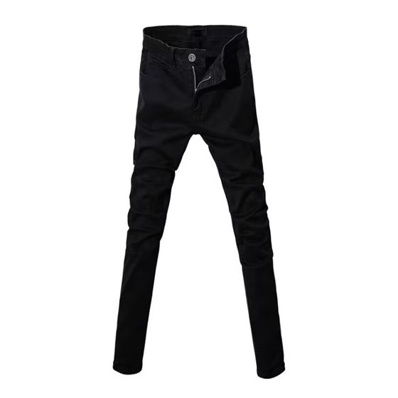 Denim pants men's black and white straight trousers slim -fitting pants wild pants trend mid -waist elastic pants men's clothing men's
