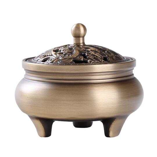 黄铜香炉家用室内沉香檀香盘香茶道创意摆件三足香薰炉