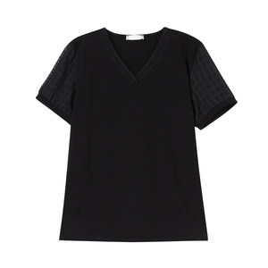 
Mom summer pure cotton short-sleeved T-shirt for women loose plus fat plus size women's middle-aged casual chiffon v-neck T-shirt for women