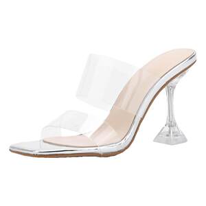
Fashion high heels for women 2024 new summer Korean style crystal thin heel square sandals for women transparent with one-line sandals