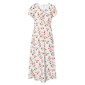 
Evely outlets store V-neck high waistline design long floral dress temperament tea break skirt spring summer women