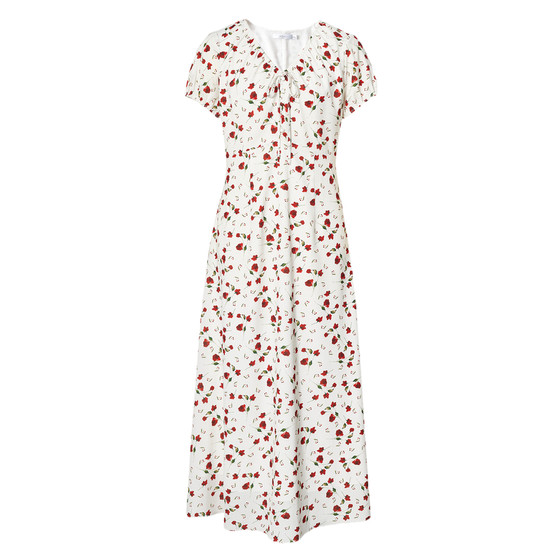 
Evely outlets store V-neck high waistline design long floral dress temperament tea break skirt spring summer women