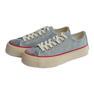 
Autumn and winter retro washed blue denim sneakers high street American casual vulcanized canvas shoes low-cut men's and women's thick soles