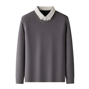 
Hongdou men's clothing with wool fake two pieces 2025 autumn and winter new product plus velvet thickened inner wear fake collar knitted sweater