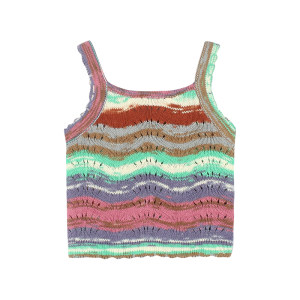 
Big Ear Elephant Girls Colorful Wave Pattern Knitted Suspender/Skirt 2026 Summer New Style Baoer Holiday Style Suit