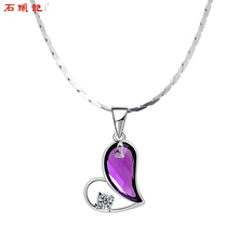 Камень, сердце, синтетический фиолетовый кристалл, кулон, кулон, ключица, цепочка, женщина, 925 Серебряные цепи, праздничный подарок.