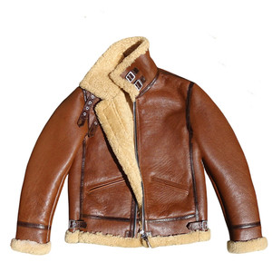 Limited time 799! Brown imported sheepskin fur integrated men's B3 thick warm retro classic leather jacket men