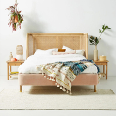 спальня из ротанга 北欧复古藤编白蜡木床民宿酒店实木床日式双人床主卧1.8米藤艺床