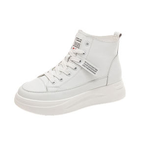 
Genuine leather white shoes for women's high top 2025 spring and autumn new versatile sports mid-top thick sole height-enhancing hot style ins trend