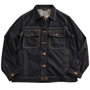 
Trendy brand heavyweight original color denim jacket for men straight fit lapel work jacket high street retro top