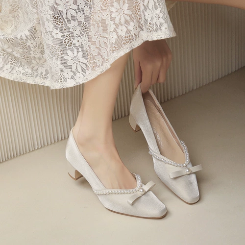 Свадебные туфли из жемчуга, обувь, свадебное платье на высоком каблуке, французский стиль, против усталых ног