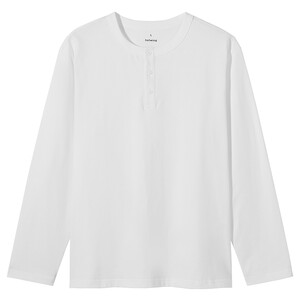 
Hot style men's long-sleeved T-shirt tops 2026 spring new style American henley button-down white T-shirt tops