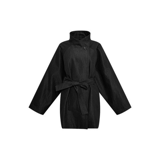 
NAZ large size autumn cotton brocade temperament large version lace-up windbreaker fat mm high-end stand collar casual jacket women