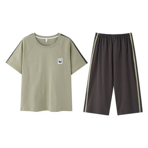2026年新款睡衣女夏季纯棉短袖简约带胸垫学生家居服薄款全棉套装