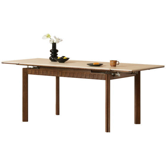 
Genji Muyu solid wood dining table restaurant ancient cave stone slate dining table black walnut long table home retractable table