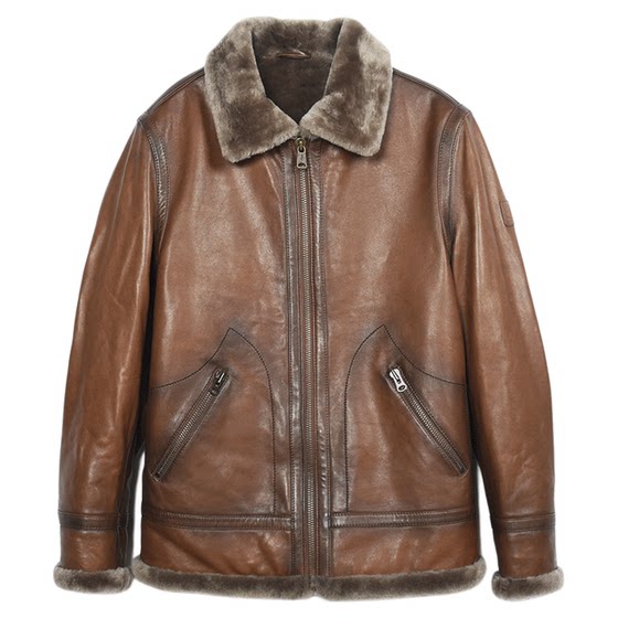 
MCS men's clothing originated from Marlboro winter American retro old fur collar sheepskin fur integrated genuine leather leather jacket
