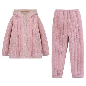 
Beiyan winter thickened coral velvet cotton couple pajamas fashionable hooded men and women warm cotton jacket home clothing set