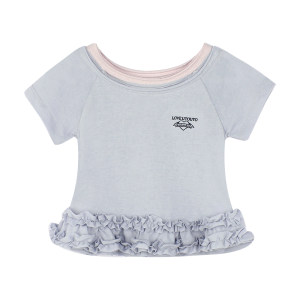 
Big-eared elephant girls lace T-shirt 2026 summer new style Baoer fake two-piece neckline sweet short thin top