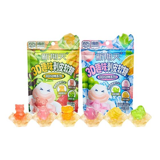 
New issue of Tiantian 3D peeling gummy fun peeling animal shape fruit candy for children to satisfy their greedy food snacks