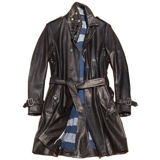 
[Devil details] Japan Ans Joint Ventures West Sichuan Metal Light Calfskin Medium-length Trench Coats Genuine Leather Clothes Men and Women