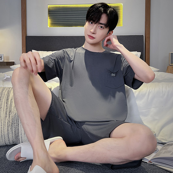 여름 남성 반팔 잠옷 세트 모달 코튼 플러스 지방 플러스 사이즈 얇은 여름 학생 한국식 가정복