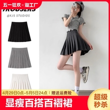 Black pleated skirt for women in summer, short skirt with high waist, spring and summer