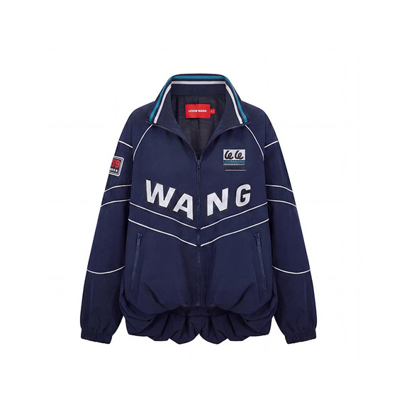 
LEDIM WANG American college style jacket women's 2026 spring and summer new stand-up collar navy blue breathable cardigan