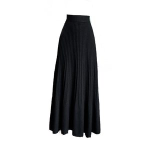 
Gentle wind knitted pleated skirt for women 2025 autumn and winter new high-waist drape A-line large hem thickened long skirt