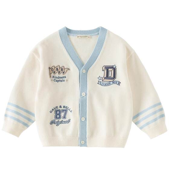 
David Bella children's sweater cardigan boys 2026 new pure cotton anti-static baby sweater college spring wear