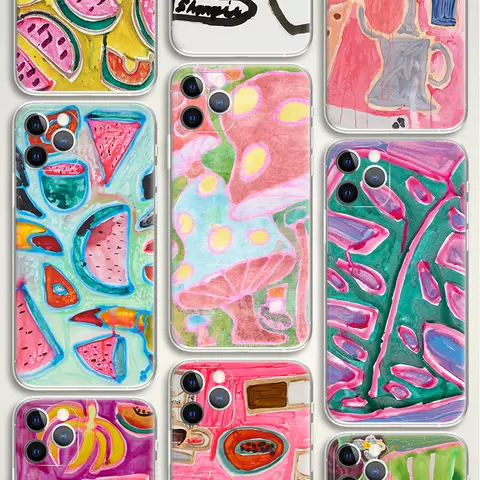 Katherine Bernhardt Abstract Pop Art Fruit and Mushroom Phone Case for iPhone 17, 16, 15, 14 and 13