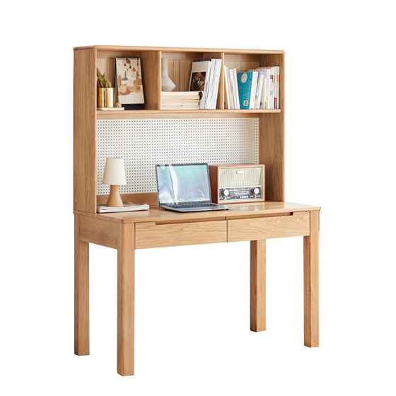 
Factory direct sales solid wood desk bookshelf integrated simple study table Nordic study home office desk log wooden table