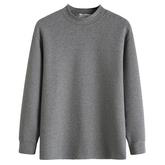 Middle aged and elderly men's long sleeved T-shirts, autumn and winter pure cotton round neck, solid color autumn clothes, dad's base shirt, top, men's cotton sweater