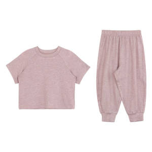 
Big Ear Elephant Girls Solid Color T-Shirt + Solid Color Cuffed Pants 2026 Summer New Baoer Homewear Pajamas Thin Set